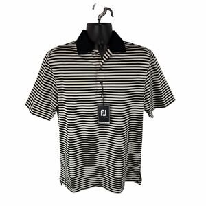 FootJoy Golf Polo Striped Black White Size Medium Athletic Fit